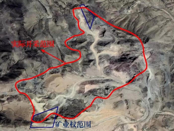 2021年5月的衛(wèi)星遙感影像顯示，白土崗子石料廠礦業(yè)權(quán)面積僅16.65畝，越界開采達(dá)207畝，超出12.4倍