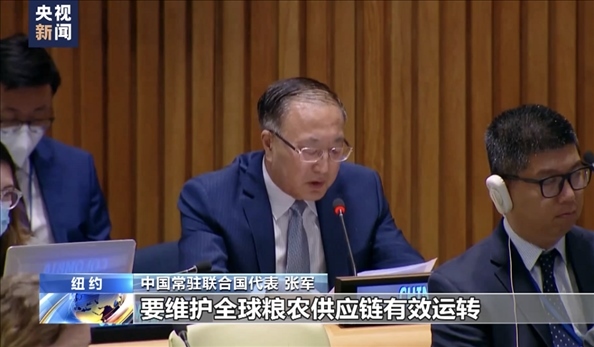 △2022年7月，第76屆聯(lián)合國(guó)大會(huì)舉行高級(jí)別特別會(huì)議。“全球發(fā)展倡議之友小組”就糧食安全問(wèn)題闡述小組成員共同立場(chǎng)。