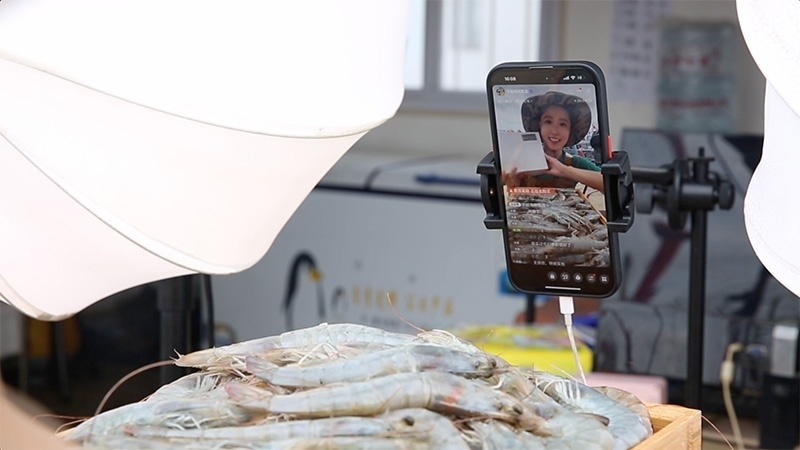 江蘇連云港，村民進行直播銷售。范堯攝