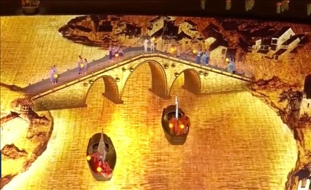 △9月23日，杭州第19屆亞洲運動會開幕式現(xiàn)場的拱宸橋形象。