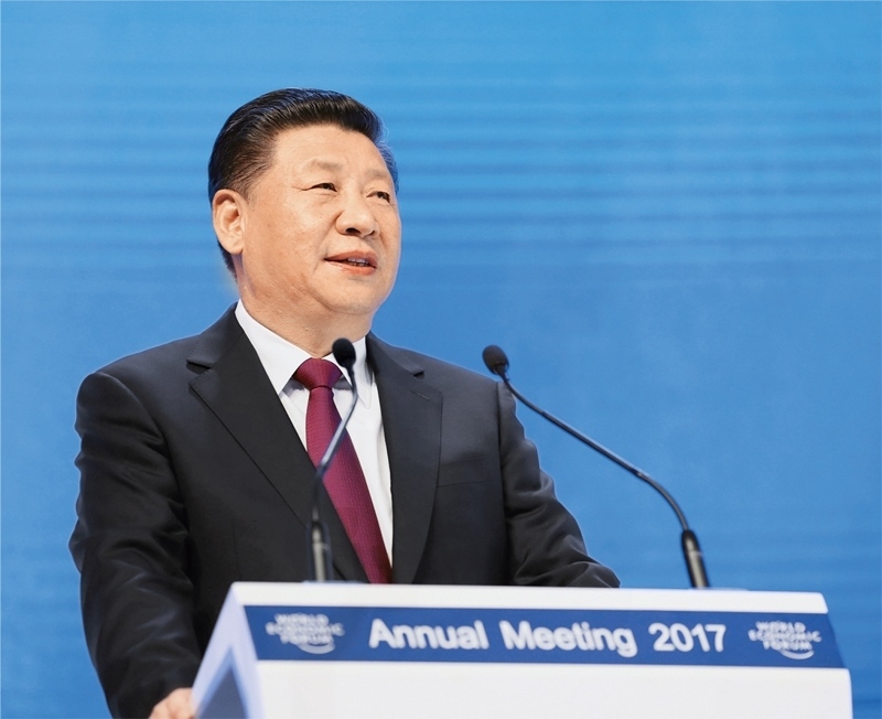 2017年1月17日，習(xí)近平主席在瑞士達(dá)沃斯國(guó)際會(huì)議中心出席世界經(jīng)濟(jì)論壇2017年年會(huì)開幕式，并發(fā)表題為《共擔(dān)時(shí)代責(zé)任 共促全球發(fā)展》的主旨演講。