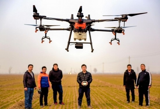 2019年2月25日，無人機(jī)教員（右三）在河北省衡水市冀州區(qū)徐莊鄉(xiāng)北榆林村為村民做植保無人機(jī)飛行操作技能培訓(xùn)。新華社記者 李曉果 攝