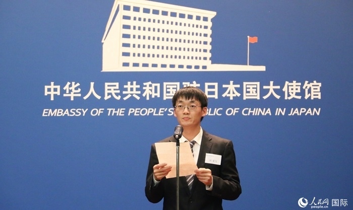 獲獎(jiǎng)學(xué)生代表、大阪大學(xué)博士生劉亞飛發(fā)表感言。人民網(wǎng) 許可攝