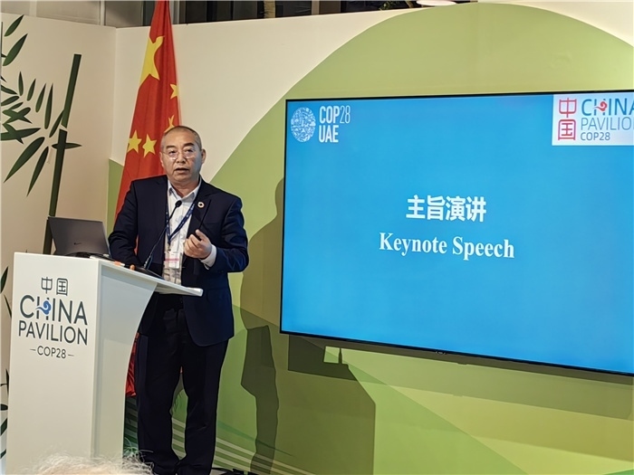 晶澳太陽(yáng)能科技股份有限公司高級(jí)副總裁孫廣彬發(fā)言。COP28中國(guó)角供圖