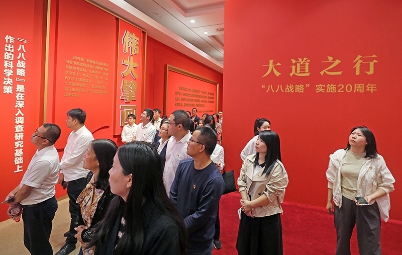 大道之行——“八八戰(zhàn)略”實(shí)施20周年大型主題展覽開展以來，觀眾絡(luò)繹不絕。