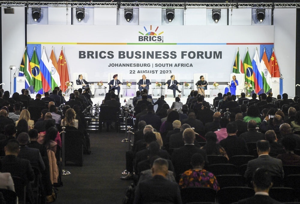 這是2023年8月22日在南非約翰內(nèi)斯堡拍攝的金磚國(guó)家工商論壇現(xiàn)場(chǎng)。新華社記者 李亞輝 攝