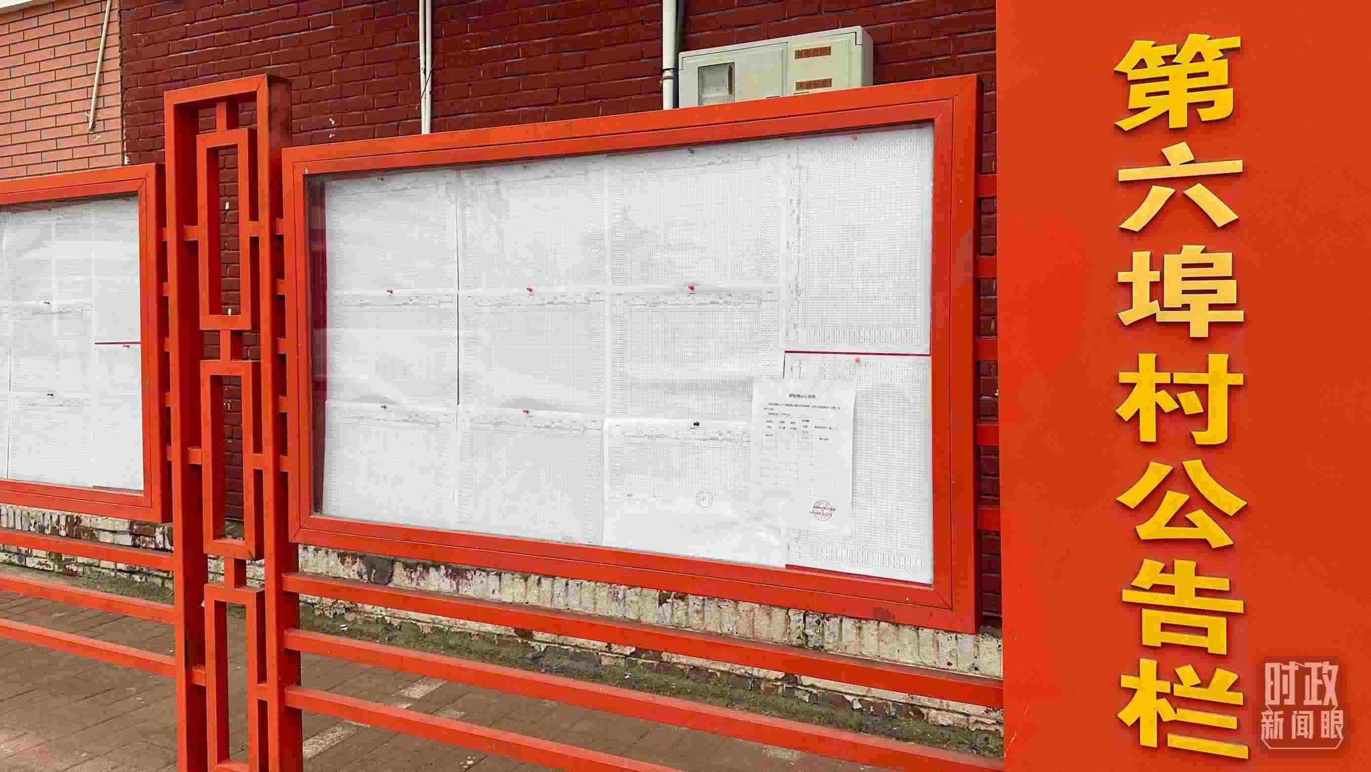 △第六埠村公告欄里張貼著“天津市2023年蓄滯洪區(qū)農(nóng)作物、經(jīng)濟(jì)林補(bǔ)償標(biāo)準(zhǔn)表”等。（總臺(tái)央視記者覃思拍攝）