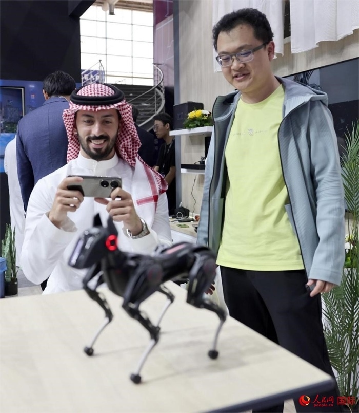 一名觀眾在體驗操作機器狗。人民網記者 管克江攝