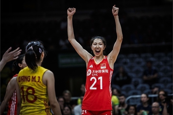 吳夢(mèng)潔慶祝得分。圖片來源：國際排聯(lián)