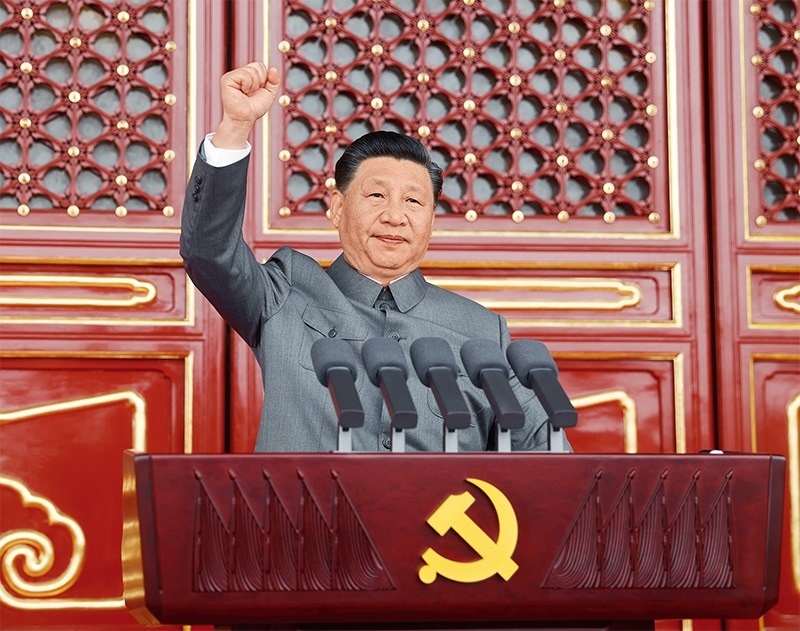 2021年7月1日，慶祝中國共產(chǎn)黨成立100周年大會在北京天安門廣場隆重舉行。中共中央總書記、國家主席、中央軍委主席習近平發(fā)表重要講話。 新華社記者 鞠鵬/攝