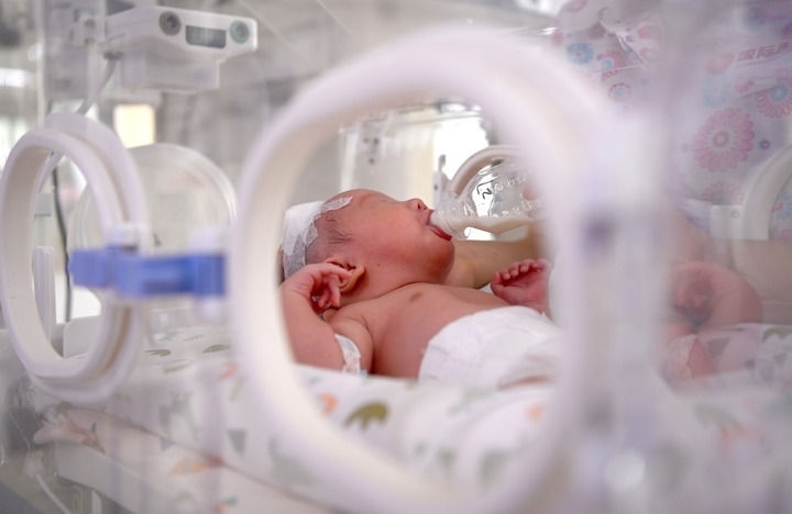 2024年6月1日，在西安國際醫(yī)學(xué)中心醫(yī)院新生兒科病房，護(hù)士為新生兒喂奶。 新華社記者 劉瀟 攝