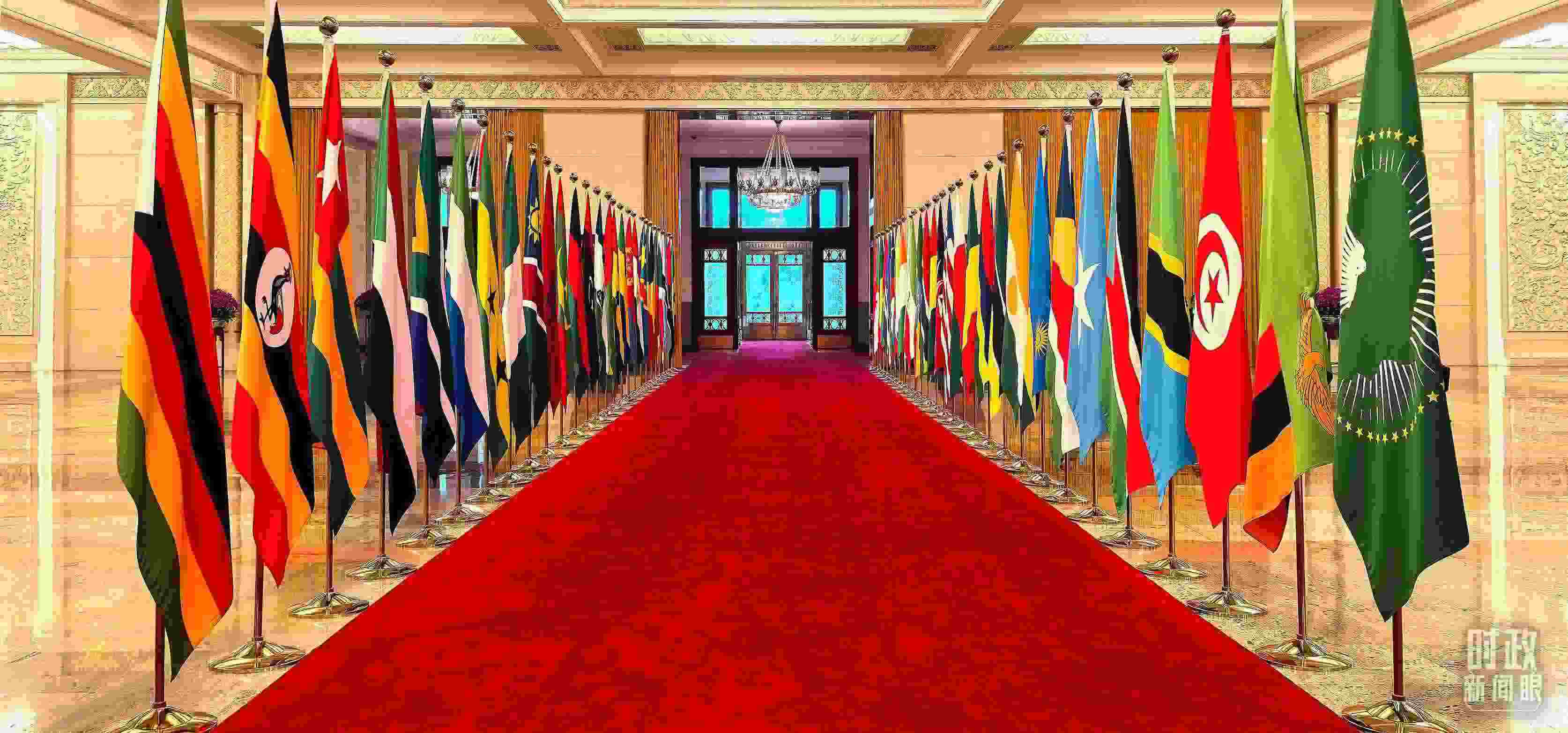 人民大會堂擺放的旗陣。（總臺央視記者馬超拍攝）