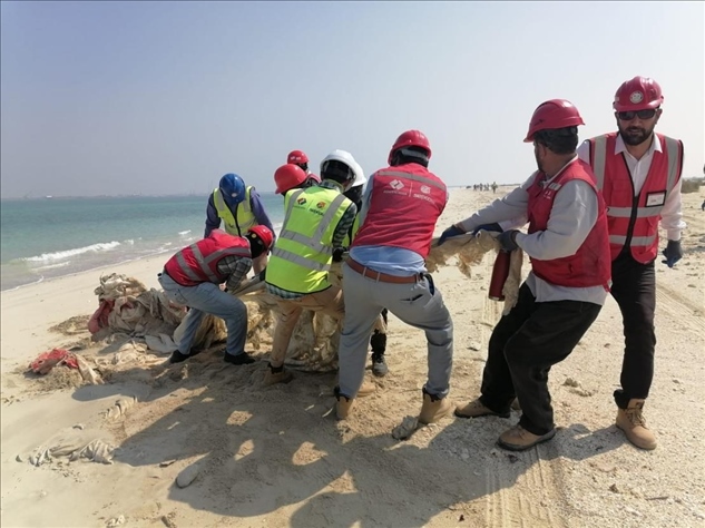 中國電建員工在撿拾海灘垃圾。中國電建供圖