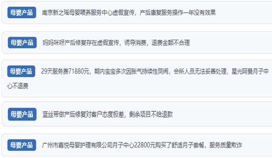 網(wǎng)友涉及產(chǎn)后康復(fù)保健消費(fèi)糾紛的相關(guān)投訴問題。（“人民投訴”用戶投訴截圖）