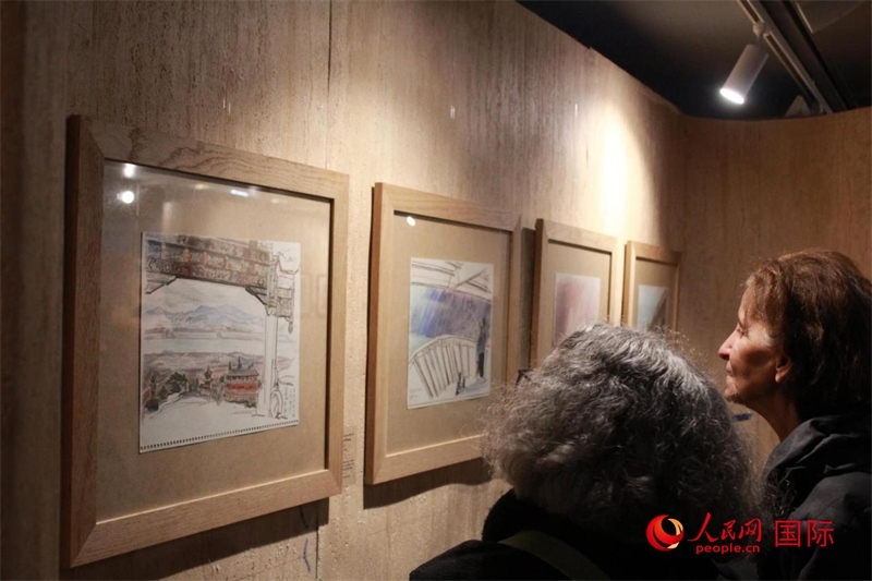 法國(guó)觀眾在欣賞展品。人民網(wǎng)記者 尚凱元攝