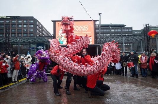 舞龍、舞獅表演。中國(guó)駐芬蘭大使館供圖