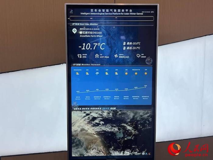摩天輪等候大廳實(shí)時(shí)顯示的氣象信息。人民網(wǎng) 高清揚(yáng)攝